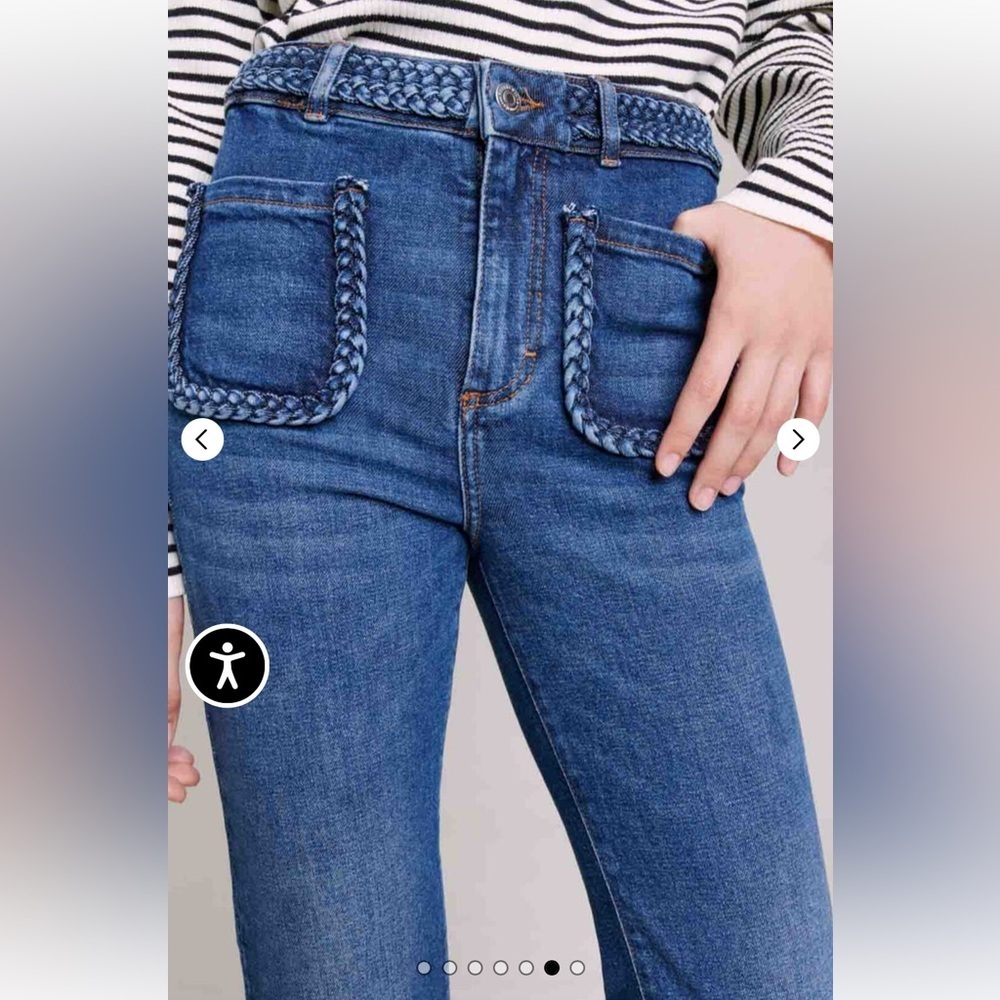 MAJE Braided Denim Jeans- Slightly Flared, Mid Rise- Size 26 - Picture 2 of 12